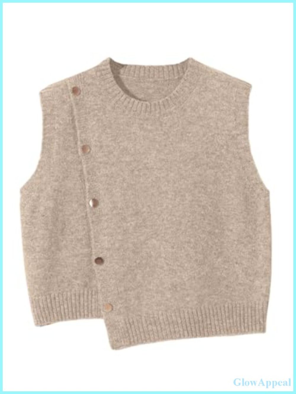 Sleeveless Knit Sweater Vest with Gold Buttons and Asymmetrical Hem - Women's